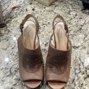 Coach Women's Brown Peep-Toe Wedges
